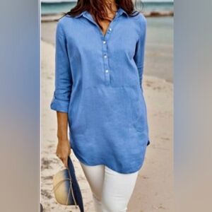 J. Jill 100% Linen Popover Tunic Top